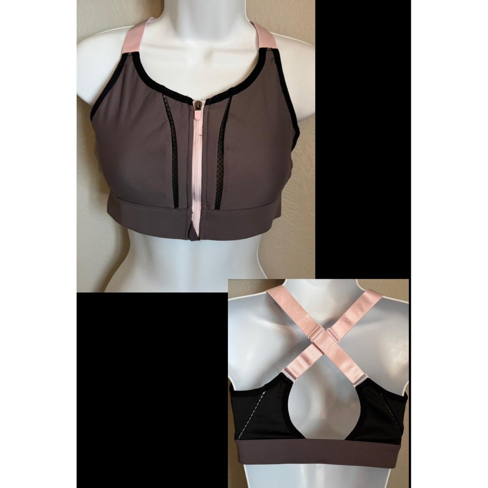 Fabletics Zip Up Front Sports Bra Womens Medium Purple High Impact Cross Back